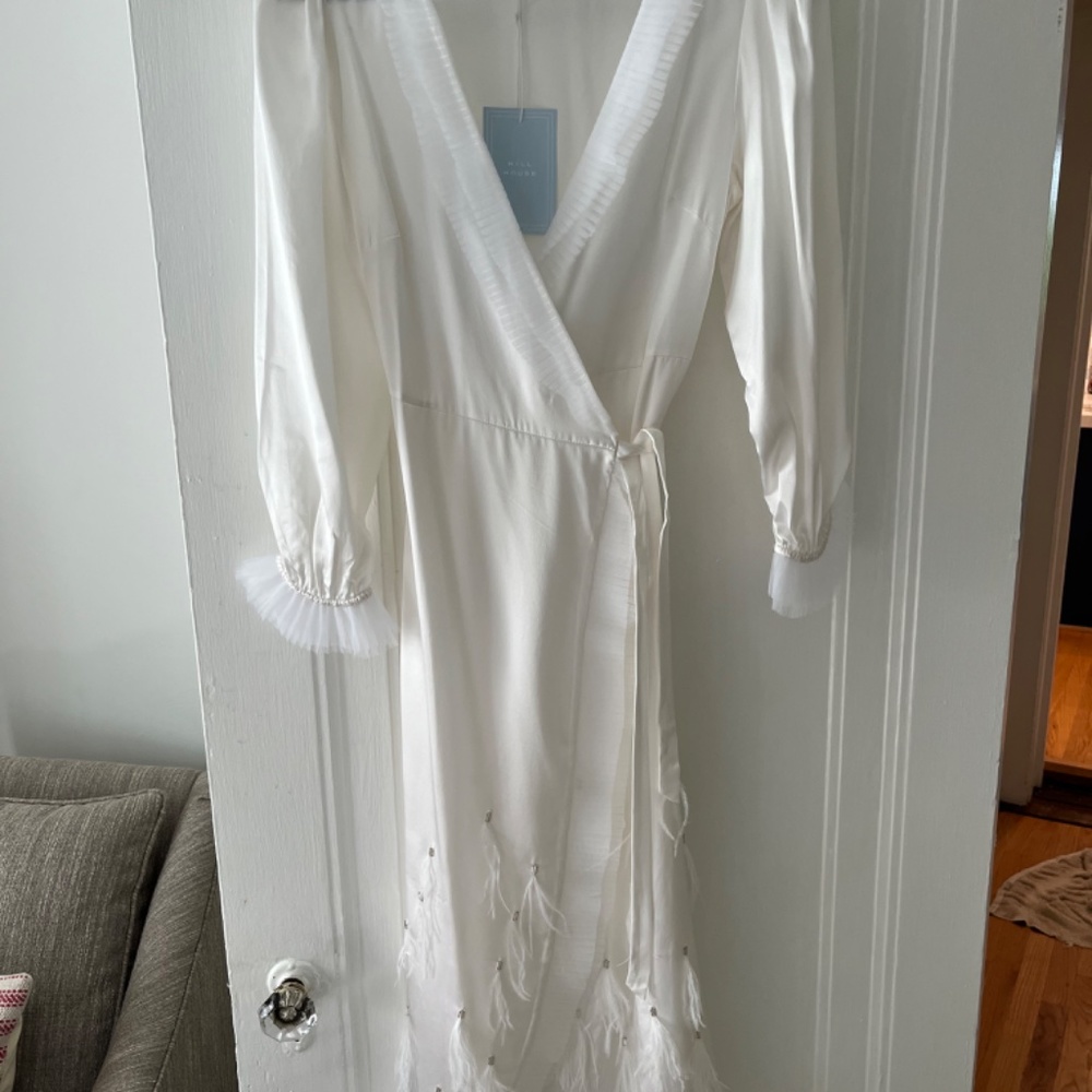 NWT Hill House Dolly Robe Dress | Silk Bridal Robe with Feathers - Picture 4 of 7